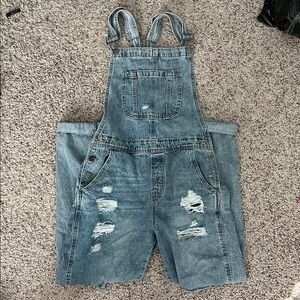 Distressed Denim Overalls